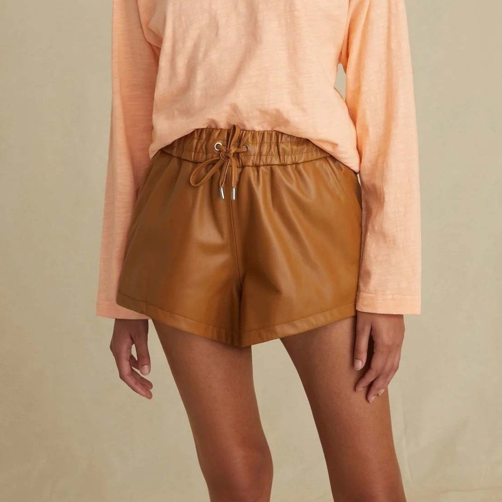 Marissa Webb Baxter Lamb Leather Boxer Shorts in Almond Brown Size 6